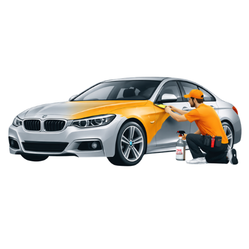 photo of car and installer applying coloured ppf. purpose is icon image