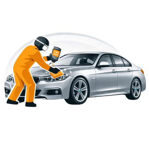 photo of an installer applying ceramic coating on a bmw illustration for icon