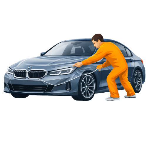 photo of an installer applying ppf on a bmw