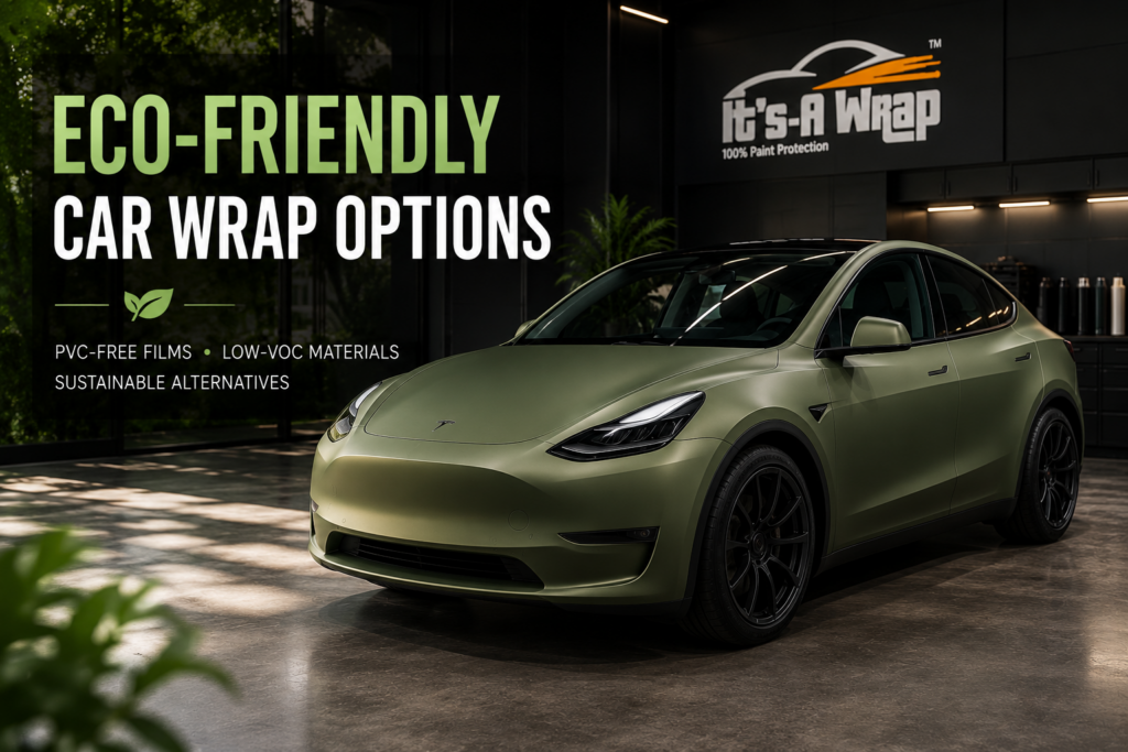 Picture of a tesla titled: eco friendly wrap options