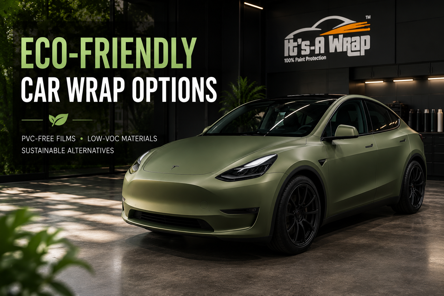 Picture of a tesla titled: eco friendly wrap options