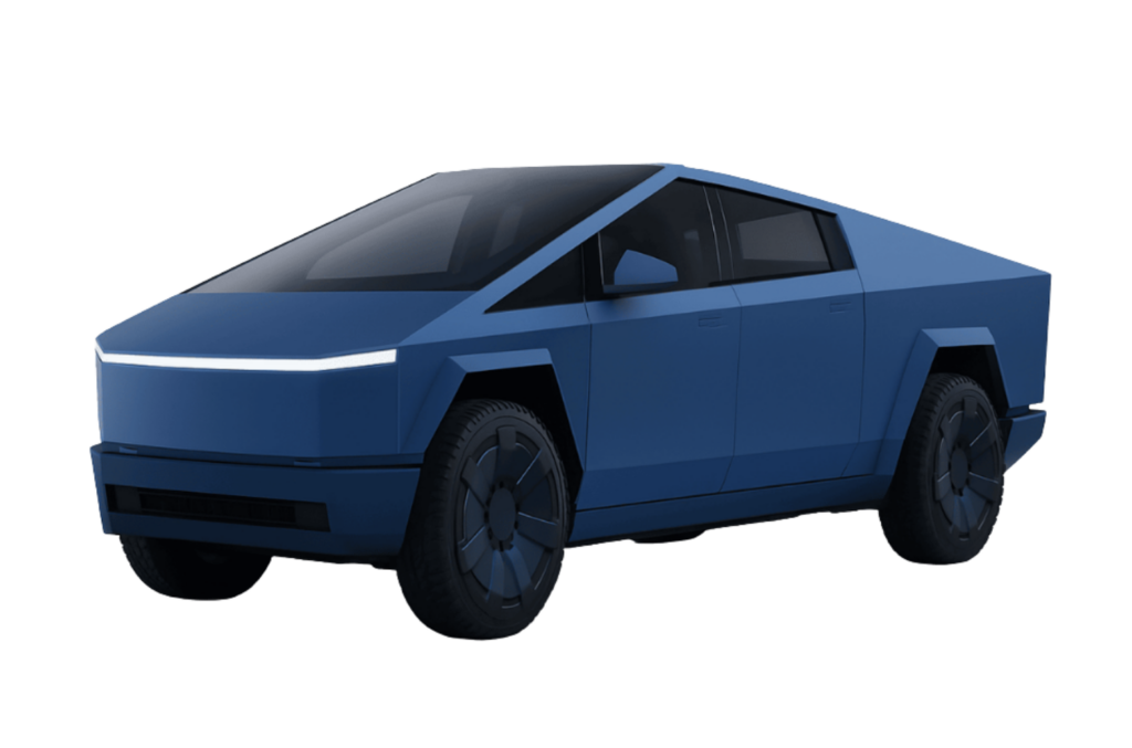image of a cybertruck wrapped in blue