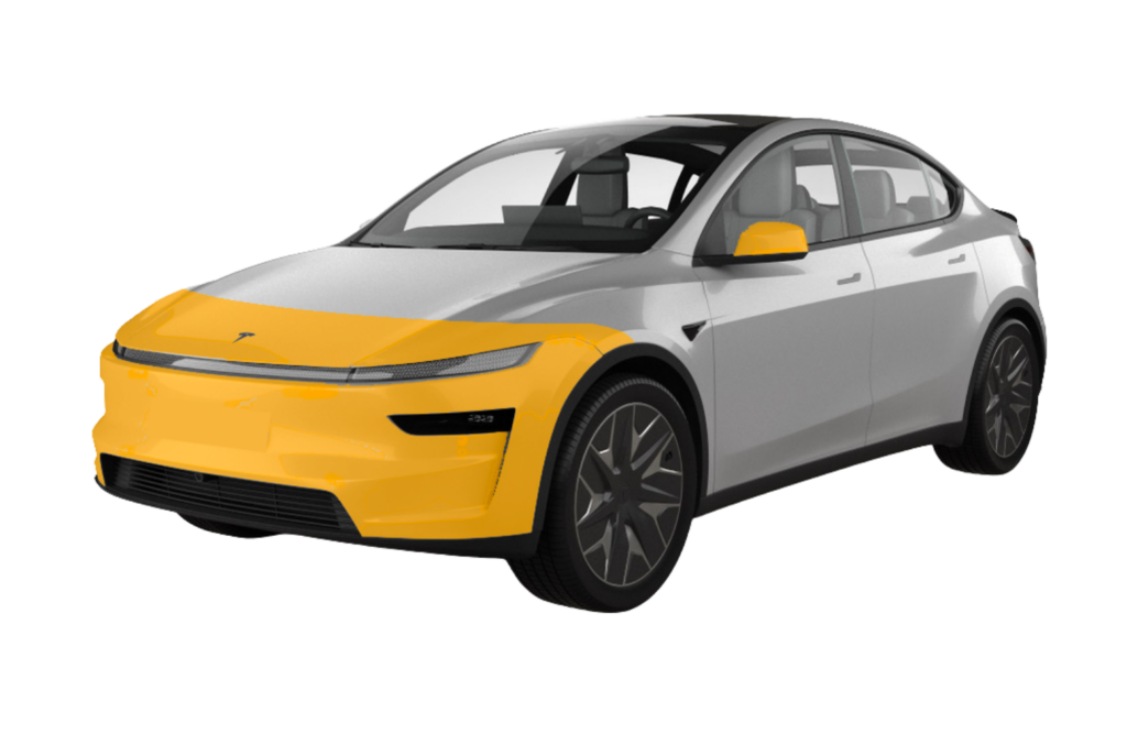 image of a tesla highlighting PPF on bumper and partial hood and fender